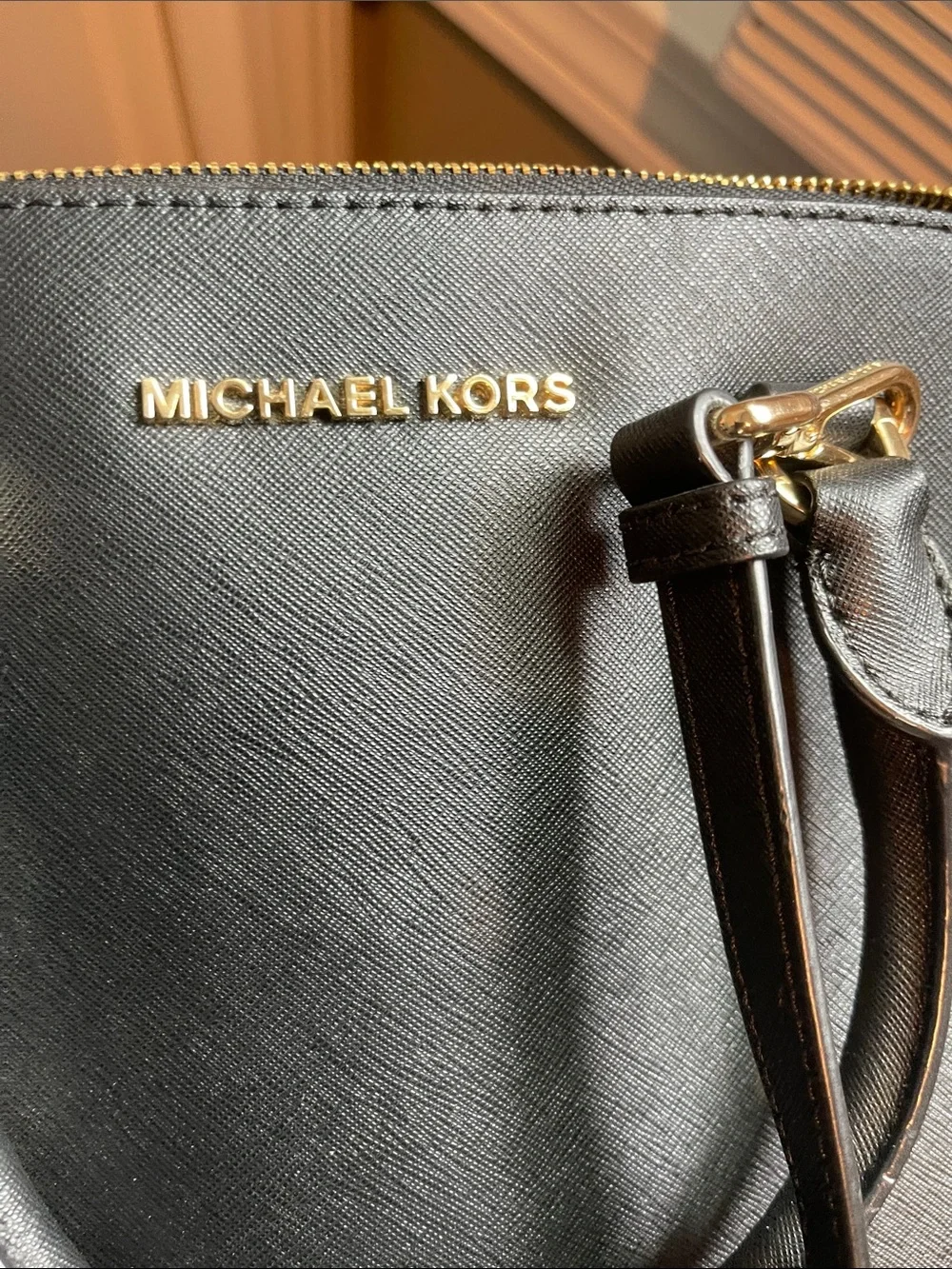 Michael Kors Black Dome Satchel with Gold Hardware